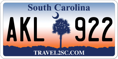 SC license plate AKL922