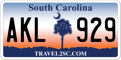SC license plate AKL929