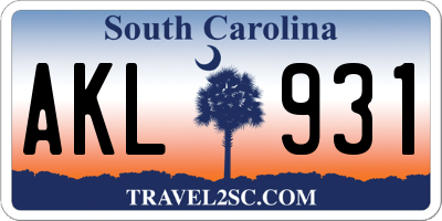 SC license plate AKL931