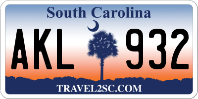 SC license plate AKL932