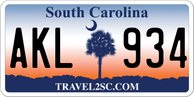 SC license plate AKL934