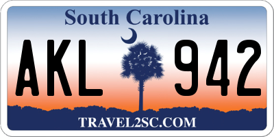 SC license plate AKL942