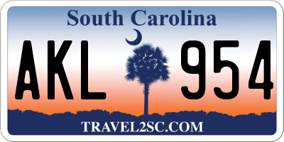 SC license plate AKL954