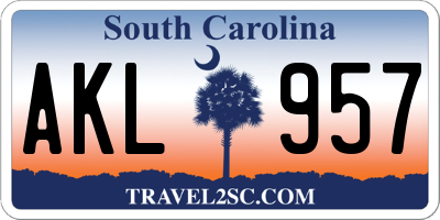 SC license plate AKL957