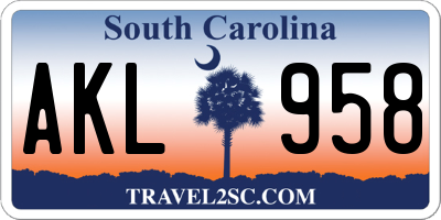 SC license plate AKL958