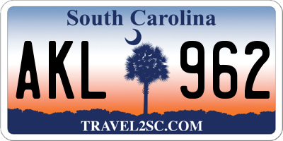 SC license plate AKL962