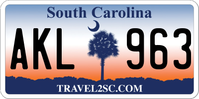 SC license plate AKL963