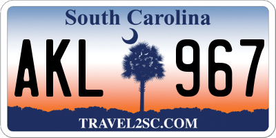 SC license plate AKL967