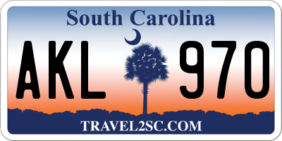 SC license plate AKL970