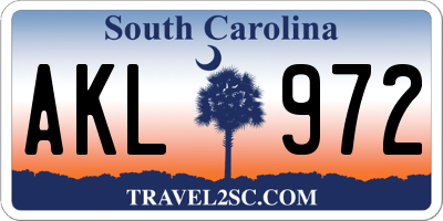 SC license plate AKL972