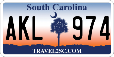SC license plate AKL974
