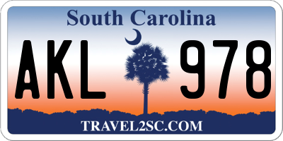 SC license plate AKL978