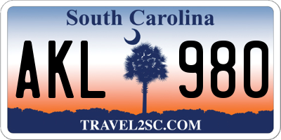SC license plate AKL980