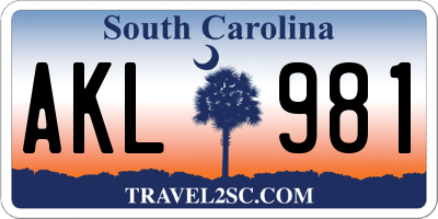 SC license plate AKL981