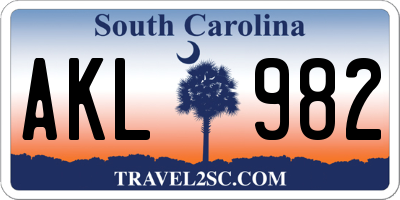 SC license plate AKL982