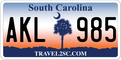 SC license plate AKL985