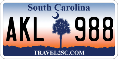 SC license plate AKL988