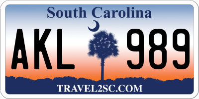 SC license plate AKL989