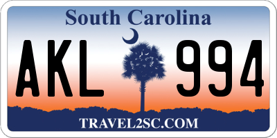 SC license plate AKL994