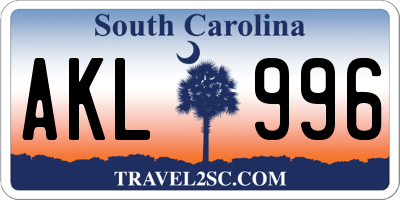 SC license plate AKL996