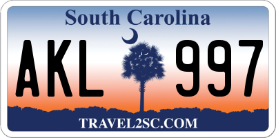 SC license plate AKL997