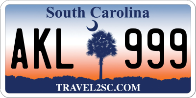 SC license plate AKL999