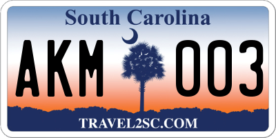 SC license plate AKM003