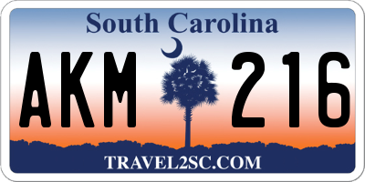 SC license plate AKM216