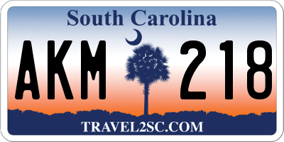 SC license plate AKM218