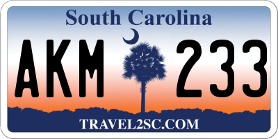 SC license plate AKM233
