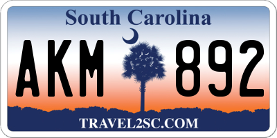 SC license plate AKM892