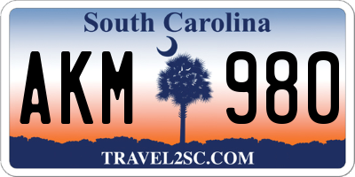SC license plate AKM980