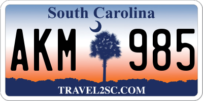 SC license plate AKM985