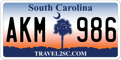 SC license plate AKM986