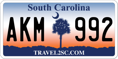 SC license plate AKM992