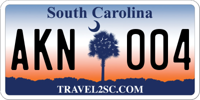 SC license plate AKN004