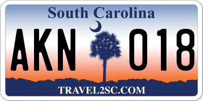 SC license plate AKN018
