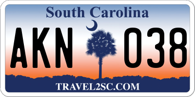 SC license plate AKN038