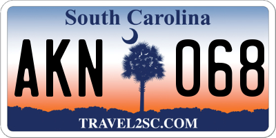 SC license plate AKN068