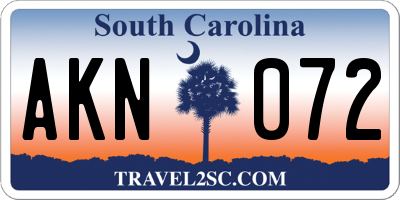 SC license plate AKN072