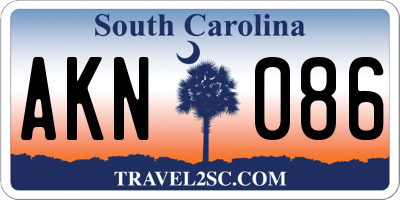 SC license plate AKN086