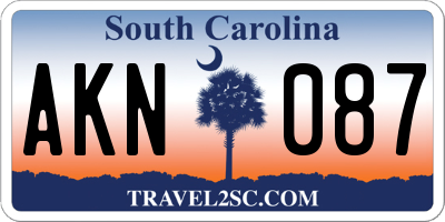 SC license plate AKN087