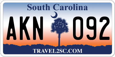 SC license plate AKN092