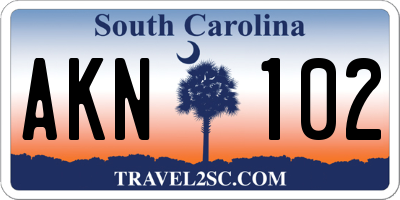 SC license plate AKN102