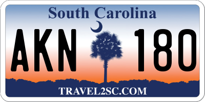 SC license plate AKN180