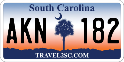 SC license plate AKN182