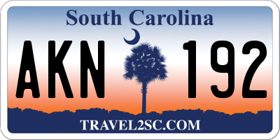SC license plate AKN192