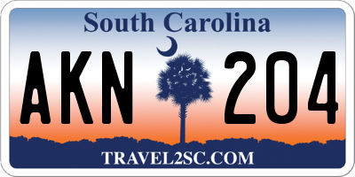 SC license plate AKN204