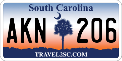 SC license plate AKN206
