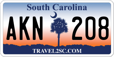 SC license plate AKN208